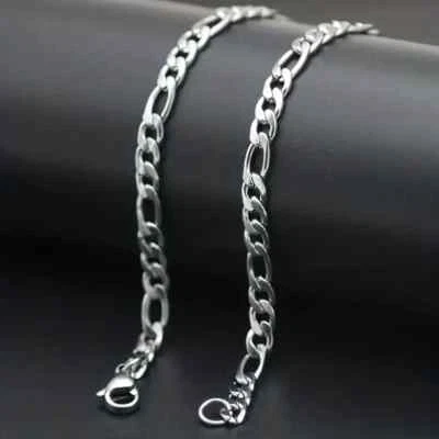 Stainless Steel Figaro Chain 18"-26" Silver Necklace for Men Women Boys UK - Image 1 of 4
