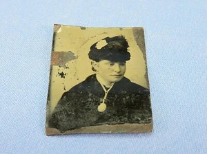 Vintage / Antique Small Photograph of Unknown Person Mounted on thin Metal Sheet - Picture 1 of 8