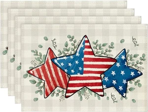 American Flag Stars Eucalyptus 4Th of July Placemats Set of 4, 12X18 Inch Season - Picture 1 of 7