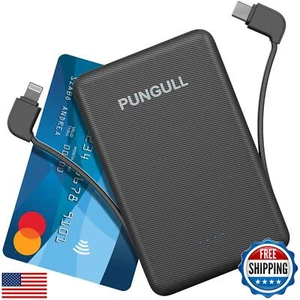 Slim Portable Charger 5000mAh - Compact Mini Small Power Bank Built-in Cable - Picture 1 of 5