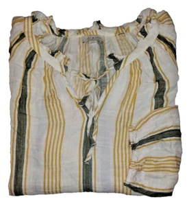 Lucky Brand Womens Stripe Long Sleeve Gauze Bohemian Peasant Top Size L - Picture 1 of 4