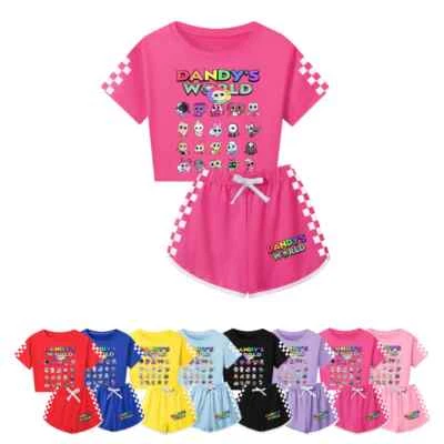 Kids Adults Dandy's World Cartoon Short Sleeve T-Shirts + Shorts Set Crop Tops - Image 1 of 4