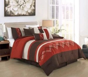 Chezmoi Collection 7-Piece Modern Stripe Embroidery Zigzag Bedding Comforter Set - Picture 1 of 32