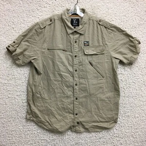 LRG Lifted Research Group Wovens Button Up Shirt 3XL Khaki Linen Pocket Mens - Picture 1 of 10