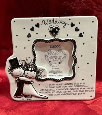Enesco Wedding Picture Frame ~Black & White Holds 3.5”x3.5” Picture - Image 1 of 4