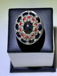 Luxury 925 Silver Men's Ring Handmade Jewelry Design with Opal , Ruby , Sapphire - Picture 1 of 12