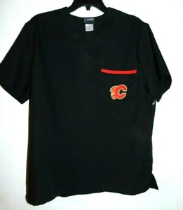 Calgary Flames Black Solid SMALL Unisex Scrub Top - Picture 1 of 2