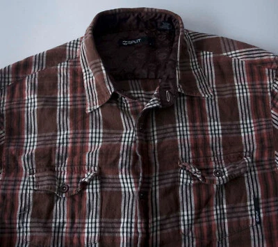Split Shirt Skateboard Flannel Plaid Brown Size L  *38g0129p - Image 1 of 4
