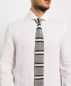 NWT Brunello Cucinelli Men's Linen-Cotton 3-Tone Striped Knitted Necktie A238 - Picture 1 of 6