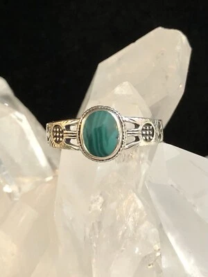 ￼Genuine Malachite ￼925 Solid Sterling Silver Gemstone Filigree Ring Size 9.5 - Image 1 of 4