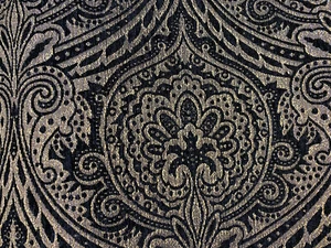 Medellin Damask Black Gold Upholstery Fabric By The Yard - Picture 1 of 6