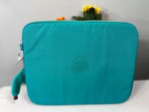KIPLING Green Nylon Padded Velvet Lining Tech iPad Laptop Tablets Top Zip Case - Picture 1 of 4