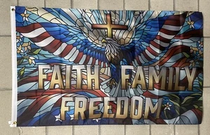 Glaube Familie Freiheit Flagge kostenloser Versand USA Jesus bete Herr Gott 3x5' Schild Banner - Bild 1 von 1