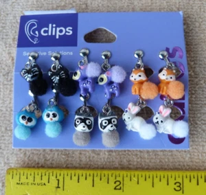 Claire's Sensitive Solutions Earrings Furry Animals Clip-on Silver-tone 6 Pairs - Picture 1 of 4