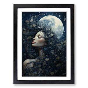 Moon Tachisme Framed Canvas Wall Art Print Poster Picture, Home Decor - Picture 1 of 8