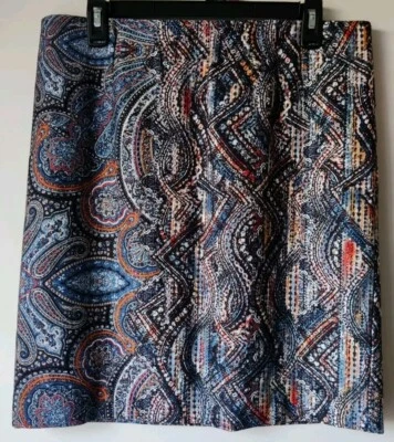 J. Jill Mod Art Deco Paisley Earth Tones Ponte Pencil Stretch Skirt Size Medium - Imagem 1 de 4