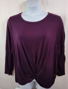 CALVIN KLEIN Long Sleeve Round Neck Top Women's 3X Dark Plum Twisted Knot Accent - Picture 1 of 10