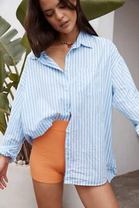 NWT COTTON ON Womens Dad Shirt Hayley Stripe Powder Blue Size LARGE - Picture 1 of 2