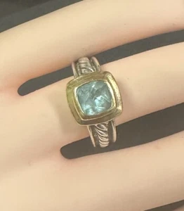 David Yurman Topaz Ring 18k Sterling Silver Cable Design Blue Topaz Size 7 - Picture 1 of 7