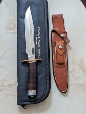Rare Late 1960s/Early 70s Randall Made Knives Model 1-8 APFK Stacked Leather - Image 1 of 4