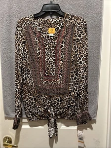 Blusa donna Ruby Rd taglia S, nero/rosso, LS, leopardata con perline nuova con etichetta. $65,00 - Foto 1 di 4