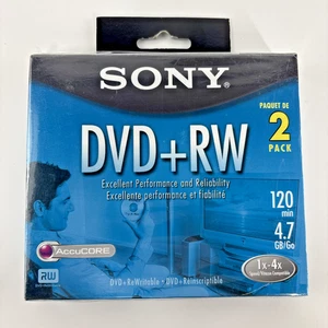 Sony DVD+RW paquete de 2 discos en blanco 120 min 4,7 GB/Go regrabables 1x-4x NUEVO SELLADO - Imagen 1 de 4