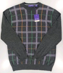 NEW Alan Flusser Mens Crew Neck Pullover Wool Blend Plaid Sweater Classic XL NWT - Picture 1 of 10