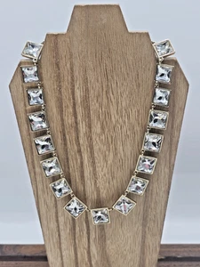 Chico’s Riviere Reversible Necklace Square Clear Crystals Gold Silver Accent 17" - Picture 1 of 9