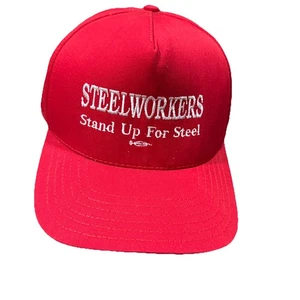 Gorra de camionero SnapBack de acero vintage roja Steelworkers hecha en GA - Imagen 1 de 4