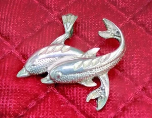 VTG .925 Sterling Silver Dolphins Swimming Necklace Pendant 1.25" L - Picture 1 of 2