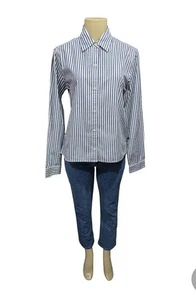 Ralph Lauren Polo Jeans Co. Damen Hemd weiß mit grau gestreiftem Knopfleiste Gr. M - Bild 1 von 9