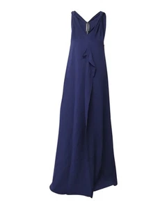 Roland Mouret Sleeveless V-Neck Long Dress In Navy Polyester Women Blue Size 12 - Picture 1 of 8