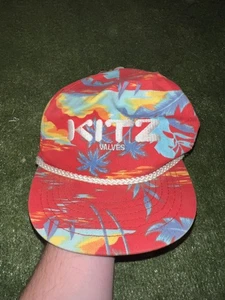 VINTAGE KITZ Valves Hat Cap Snap Back Red Hawaiian Floral Rope Aloha Mens 90s - Picture 1 of 8