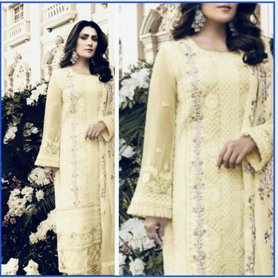 Traditional Designer Maria.B  Lemon Lace Cotton Organza Cutwork ! XXL - Image 1 of 4