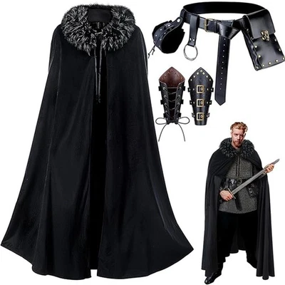 6 Pcs Halloween Men's Viking Costume Set Medieval Viking Fur Cape Cloak Renaissa - Image 1 of 4