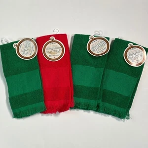 Cross Stitch Collectibles Towels Cotton 14 Count Border Kitchen Red Green FOUR - Picture 1 of 5