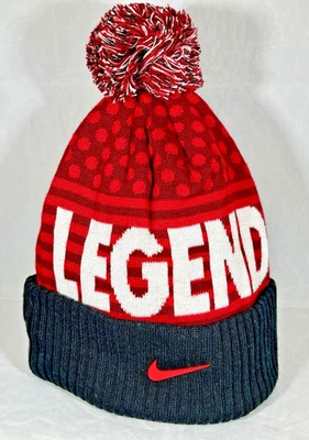 全新 Nike Legend Bound Youth 针织 Pom 豆豆帽 黑色和红色 — 第 1/4 张图片