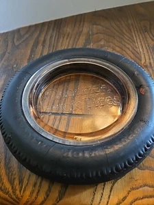VINTAGE GOODRICH TIRE ADVERTISING ASHTRAY - RUBBER TIRE - GLASS INSERT ASHTRAY - Picture 1 of 11
