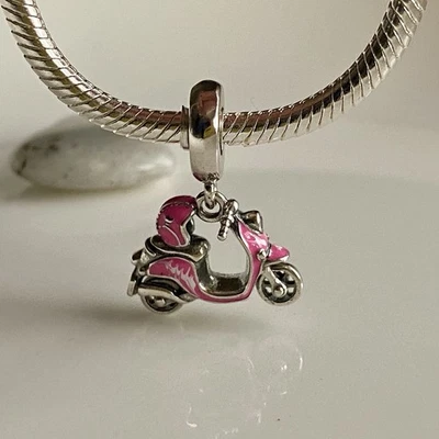 Pandora 925 Silber Rosa Scooter Charm - Emaille Dangle Bead 💖 - Bild 1 von 4
