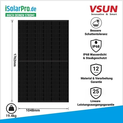ISOLARPRO 375W VSUN 375-120M-BB Full Black 1762x1048x30mm Solarpanel Solarmodul Photovolta