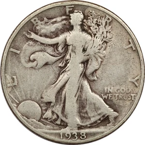1938-D Mezzo dollaro Liberty a piedi 50C, fine F - Foto 1 di 2