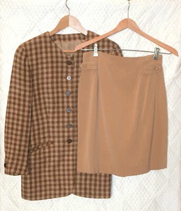 WOMEN'S SINTESIS MADRID COLLECTION BROWN PLAID BLAZER & SKIRT SUIT SET SIZE 38 - Picture 1 of 11