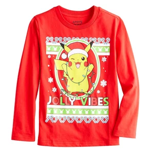 Pokemon Christmas Shirt T Tee Boys Kid Holiday 4 5 6 7 8 10 12 Holiday Pikachu - Picture 1 of 3