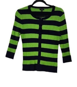 Talbots Women's SP Green Striped 3/4 Sleeve Button-Up Cardigan Sweater - Picture 1 of 5