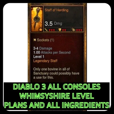 DIABLO 3 STAFF OF HERDING PLANS AND ALL INGREDIENTS TO OPEN WHIMSYSHIRE LEVEL - Image 1 of 4