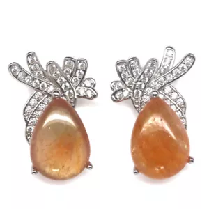 Caliente Piedra Preciosa Amarillo Zafiro Y Circonita Cúbica Pendientes 925 Plata - Imagen 1 de 4