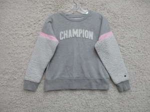 Champion Sweater Extra Large Youth Gray Sherpa Fleece Sleeve Spell Out Logo Girl - Picture 1 of 7