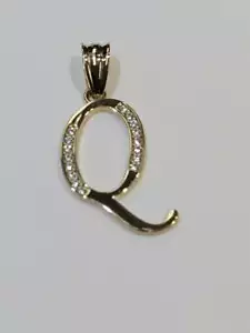 14K Gelbgold Anfangsbuchstabe Q weißer CZ Stein Anhänger - Bild 1 von 4