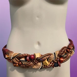 Vintage Wooden Beaded Braided Hip Belt Womens size L Boho Fairy Art To Wear - Picture 1 of 8