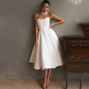 Simple short Wedding Dress,Strapless Knee Length back lace-up wedding dress - Picture 1 of 5